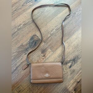 COACH Brown Pebbled Leather Crossbody Wallet with Strap